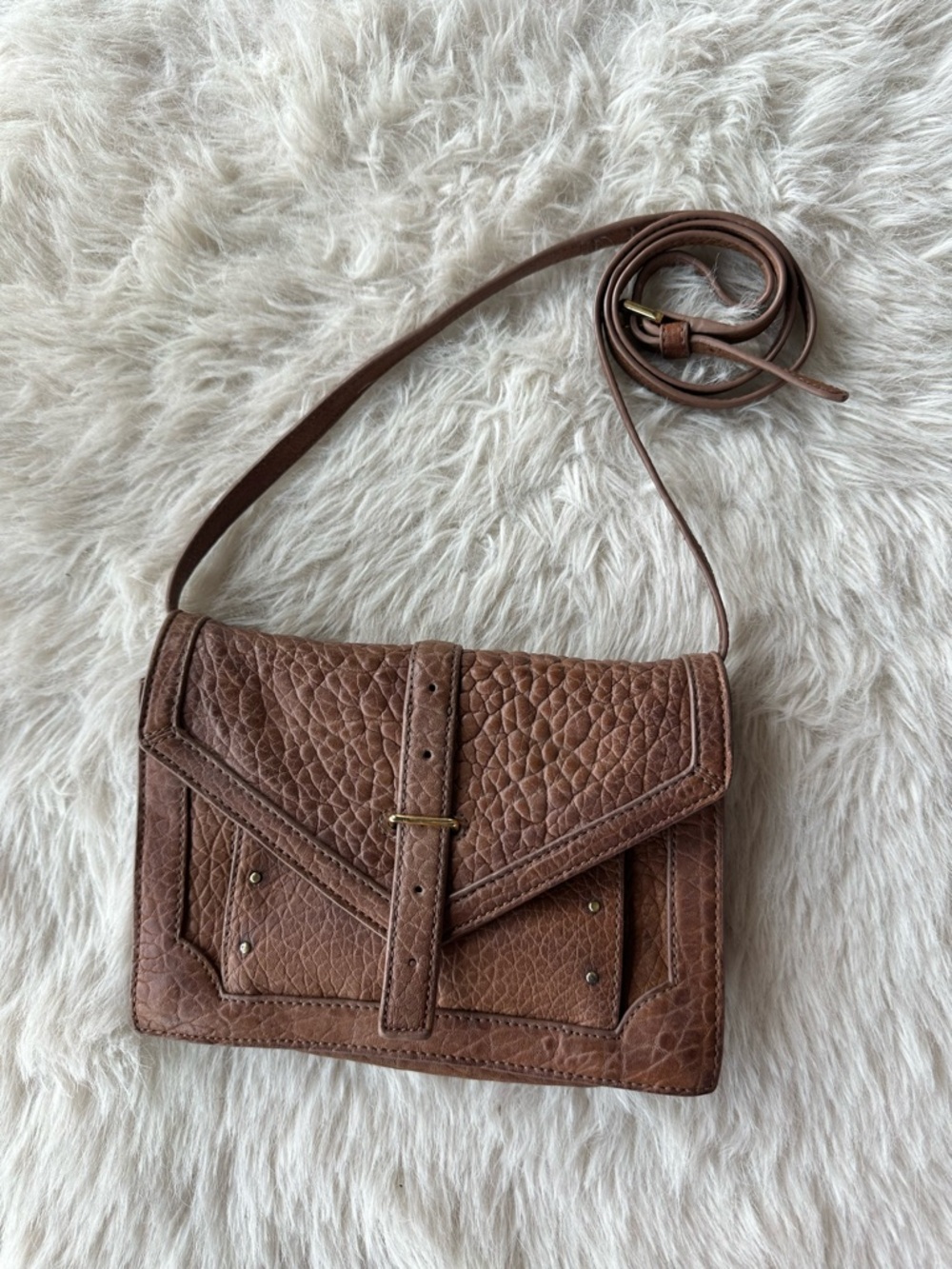 Tory Burch 797 collection Brown Textured Leather Crossbody Bag clutch
